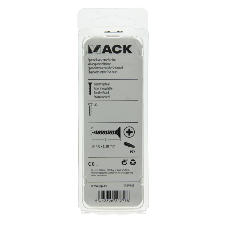 Afbeelding laden in galerijviewer, Mack 1019741 - spaanplaatschroef vz kop rvs 13 st 4,0 x 30 mm | 10 stuks