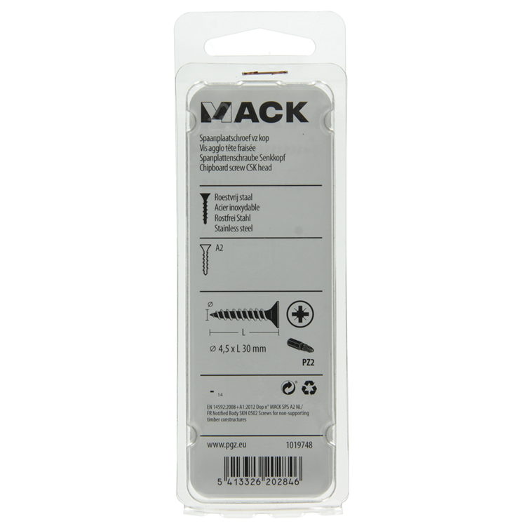 Afbeelding laden in galerijviewer, Mack 1019748 - spaanplaatschroef vz kop rvs 10 st 4,5 x 30 mm | 10 stuks