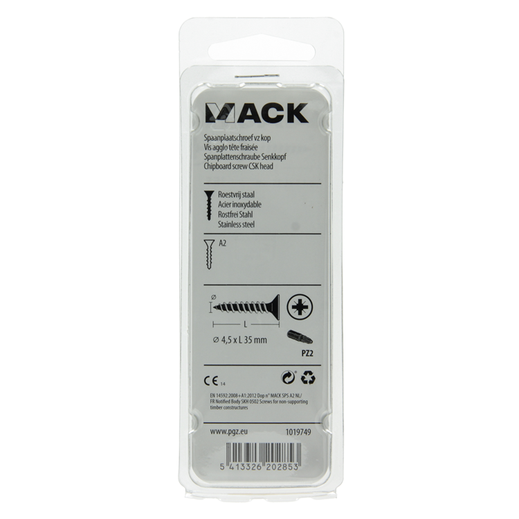 Afbeelding laden in galerijviewer, Mack 1019749 - spaanplaatschroef vz kop rvs 9 st 4,5 x 35 mm | 10 stuks