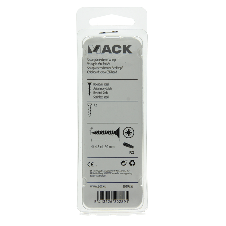 Afbeelding laden in galerijviewer, Mack 1019753 - spaanplaatschroef vz kop rvs 5 st 4,5 x 60 mm | 10 stuks