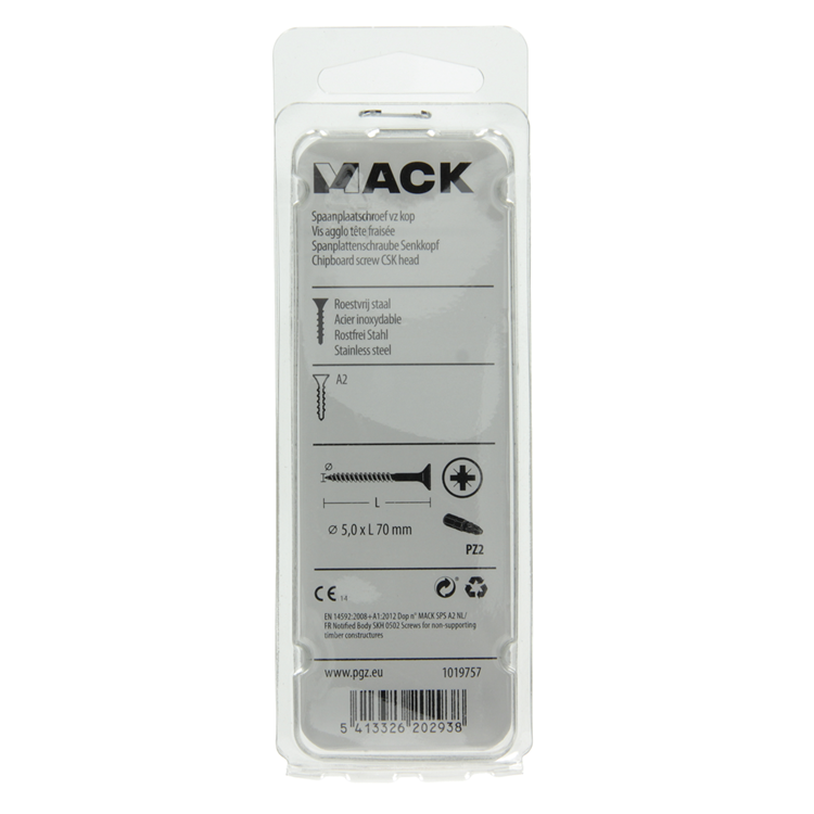 Afbeelding laden in galerijviewer, Mack 1019757 - spaanplaatschroef vz kop rvs 6 st 5,0 x 70 mm | 10 stuks