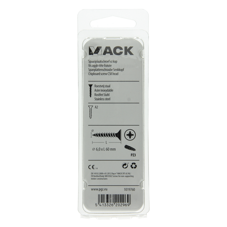 Afbeelding laden in galerijviewer, Mack 1019760 - spaanplaatschroef vz kop rvs 6 st 6,0 x 60 mm | 10 stuks
