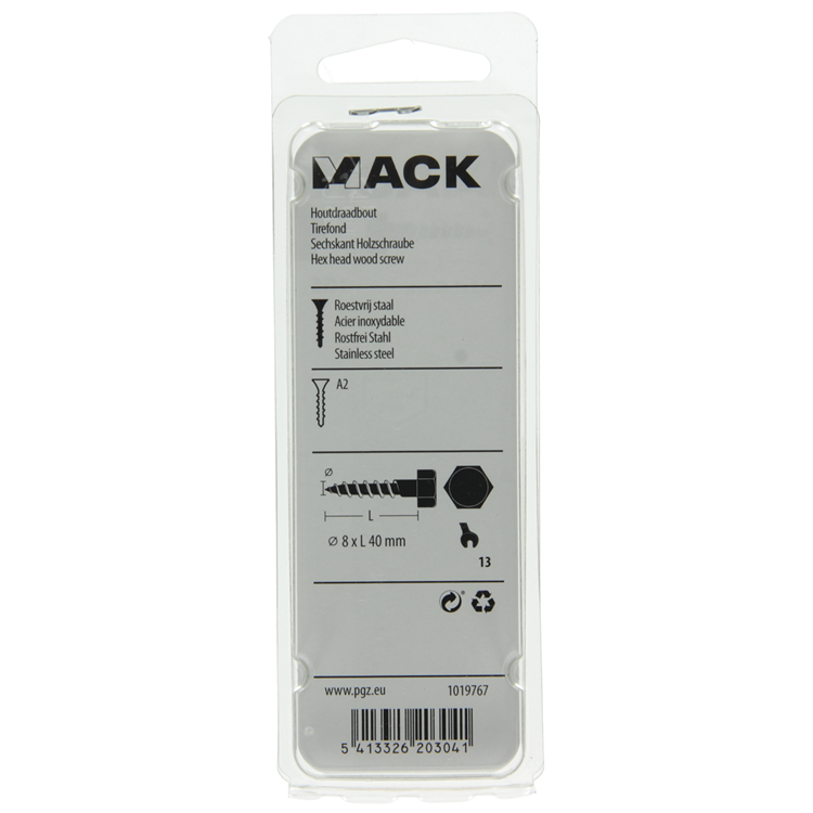 Afbeelding laden in galerijviewer, Mack 1019767 - houtdraadbout roestvrijstaal 3 st 8 x 40 mm | 10 stuks