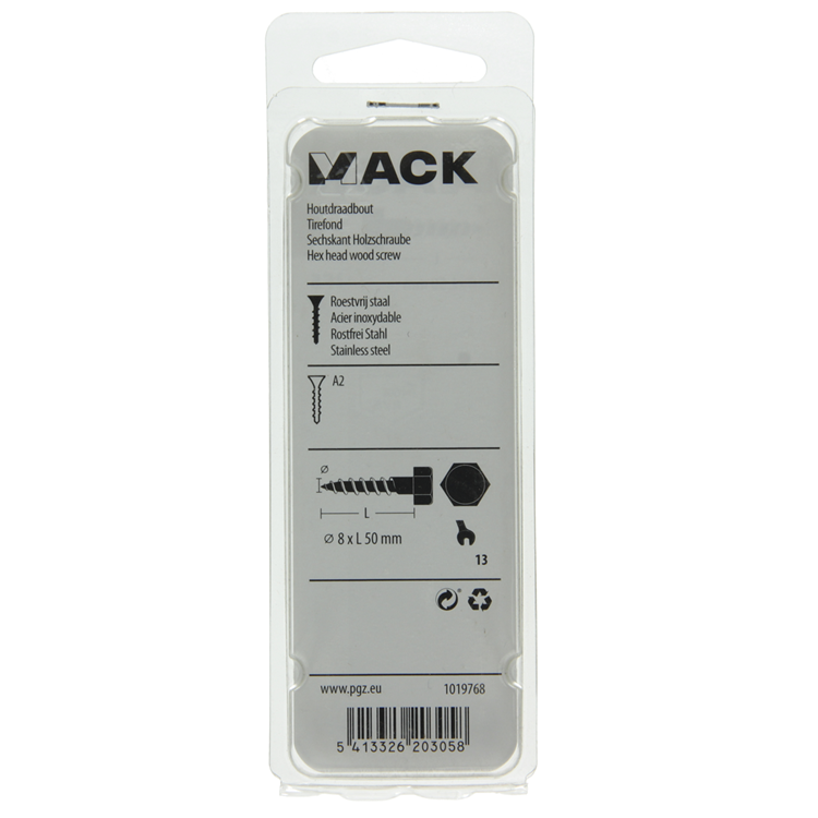 Afbeelding laden in galerijviewer, Mack 1019768 - houtdraadbout roestvrijstaal 2 st 8 x 50 mm | 10 stuks