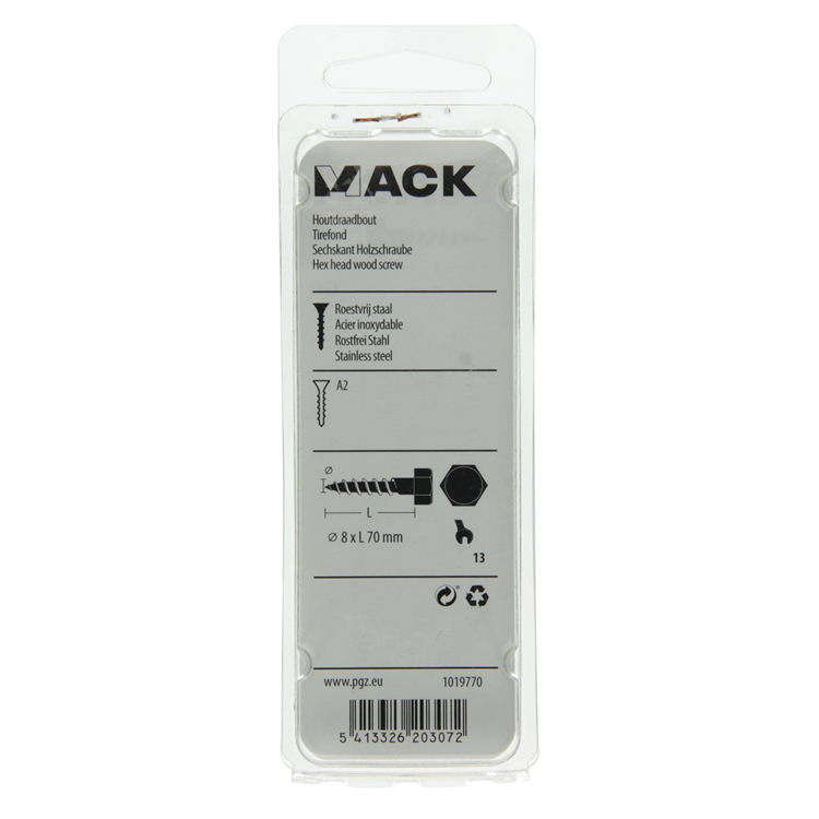 Afbeelding laden in galerijviewer, Mack 1019770 - houtdraadbout roestvrijstaal 2 st 8 x 70 mm | 10 stuks