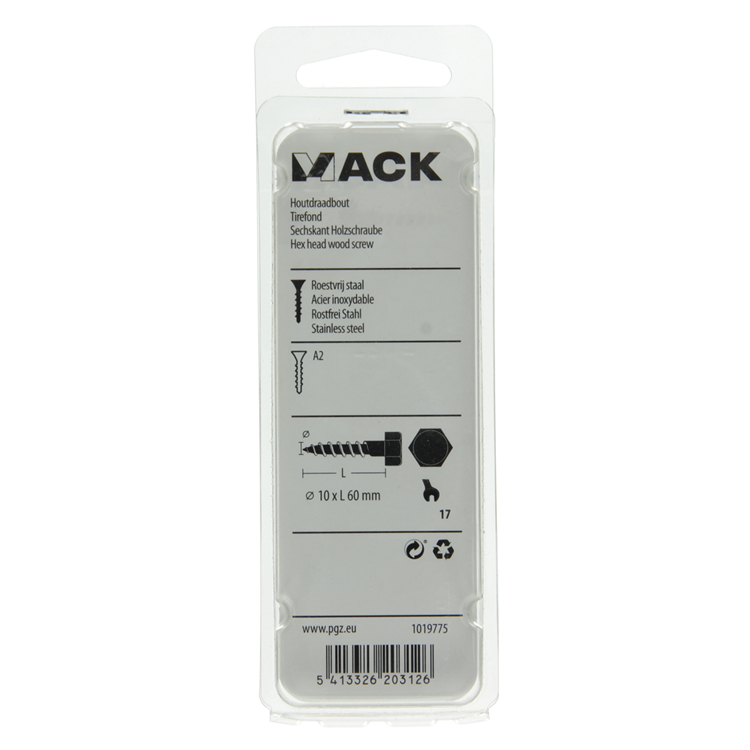 Afbeelding laden in galerijviewer, Mack 1019775 - houtdraadbout roestvrijstaal 2st 10 x 60 mm | 10 stuks