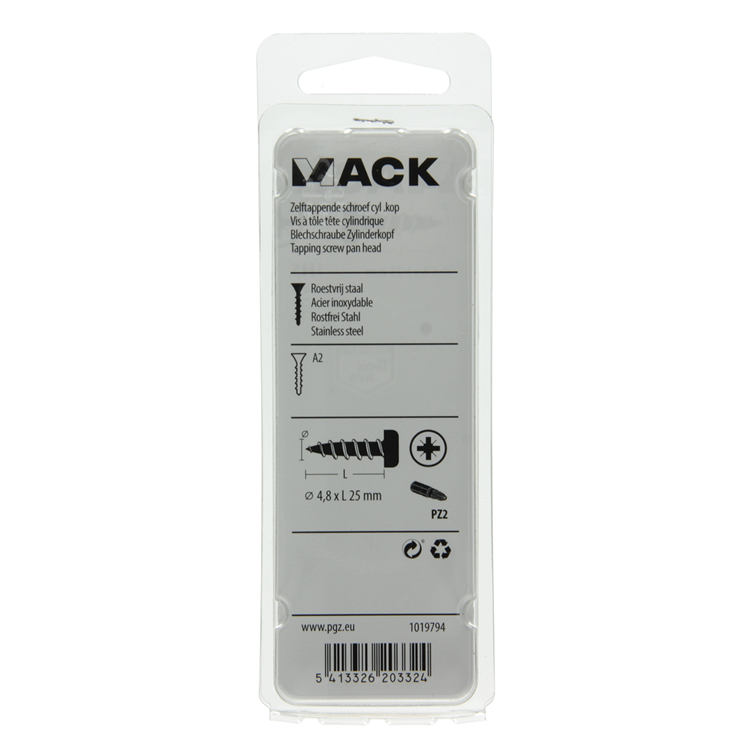 Afbeelding laden in galerijviewer, Mack 1019794 - zelftappende schroef cyl.kop a2 8 st 4,8 x 25 mm | 10 stuks