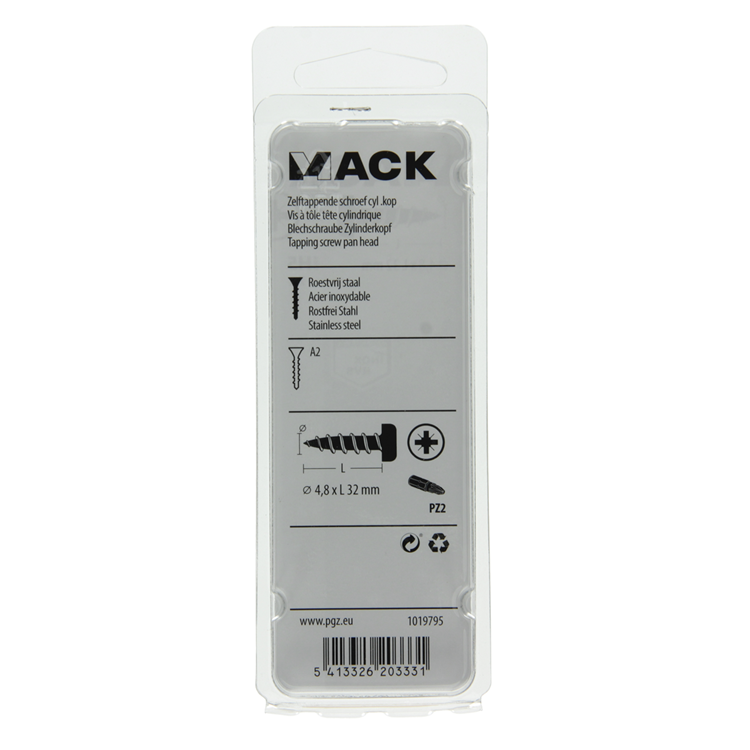 Afbeelding laden in galerijviewer, Mack 1019795 - zelftappende schroef cyl.kop a2 7 st 4,8 x 32 mm | 10 stuks