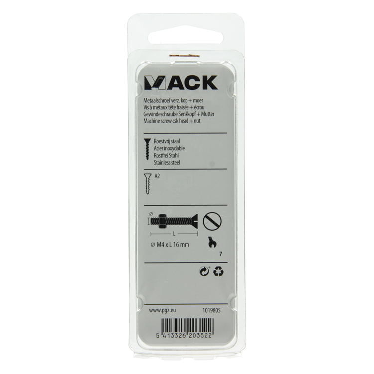 Afbeelding laden in galerijviewer, Mack 1019805 - metaalschroef verz. kop + moer rvs 13 st m4x16 | 10 stuks