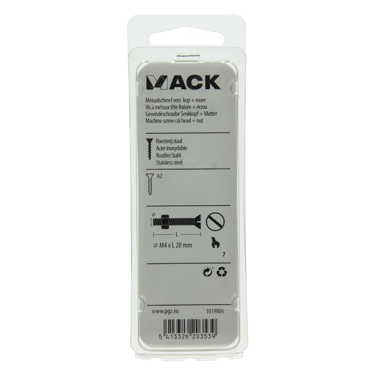 Afbeelding laden in galerijviewer, Mack 1019806 - metaalschroef verz. kop + moer rvs 12 st m4x20 | 10 stuks