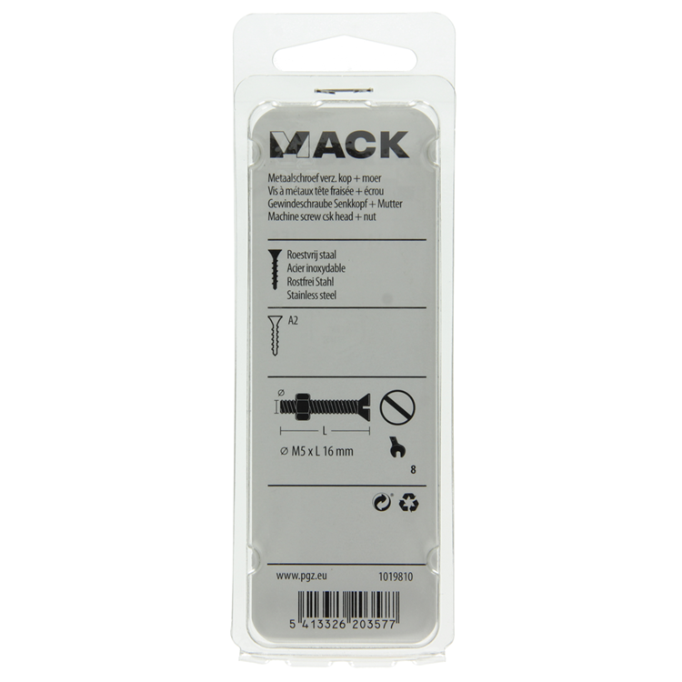 Afbeelding laden in galerijviewer, Mack 1019810 - metaalschroef verz. kop + moer rvs 8 st m5x16 | 10 stuks