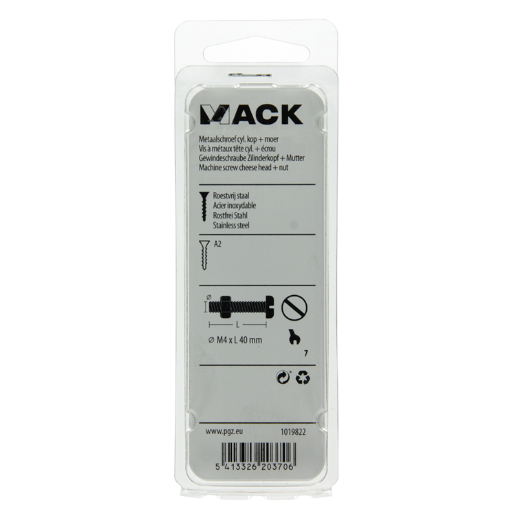Afbeelding laden in galerijviewer, Mack 1019822 - metaalschroef cyl. kop + moer rvs 8 st m4x40 | 10 stuks