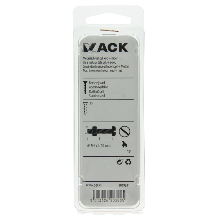 Afbeelding laden in galerijviewer, Mack 1019831 - metaalschroef cyl. kop + moer rvs 3 st m6x40 | 10 stuks