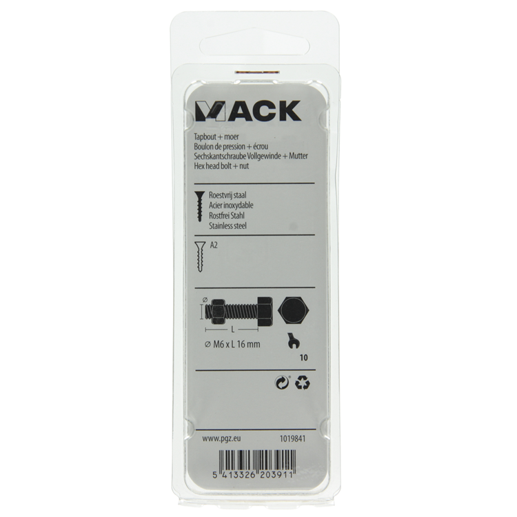 Afbeelding laden in galerijviewer, Mack 1019841 - tapbout + moer roestvrijstaal 5 st m6x16 | 10 stuks