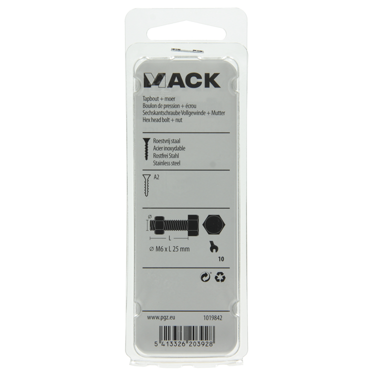 Afbeelding laden in galerijviewer, Mack 1019842 - tapbout + moer roestvrijstaal 5 st m6x25 | 10 stuks