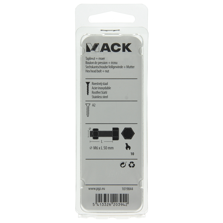 Afbeelding laden in galerijviewer, Mack 1019844 - tapbout + moer roestvrijstaal 3 st m6x50 | 10 stuks