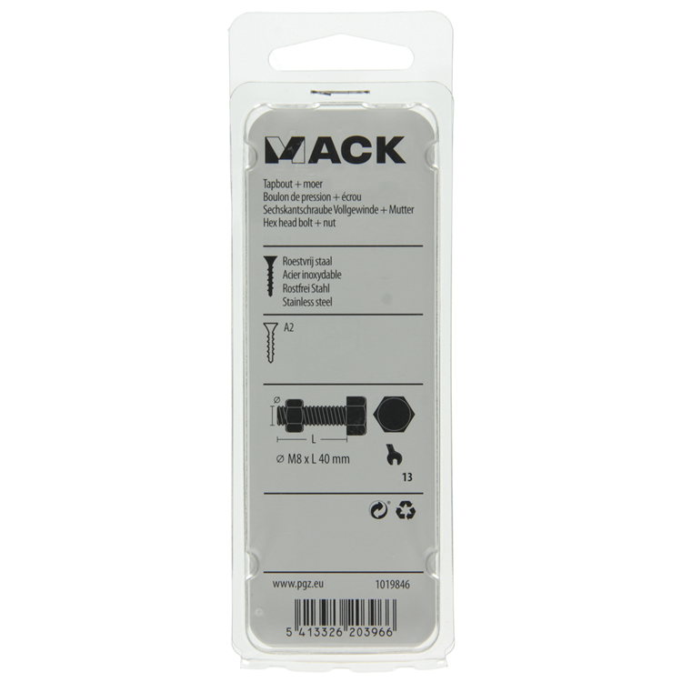 Afbeelding laden in galerijviewer, Mack 1019846 - tapbout + moer roestvrijstaal 2 st m8x40 | 10 stuks