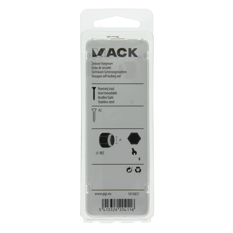 Afbeelding laden in galerijviewer, Mack 1019857 - zeskant borgmoer inox a2 6 st m 5 | 10 stuks