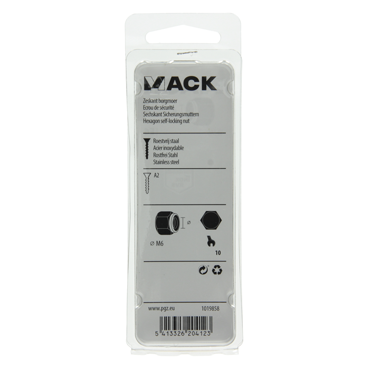 Afbeelding laden in galerijviewer, Mack 1019858 - zeskant borgmoer inox a2 6 st m 6 | 10 stuks