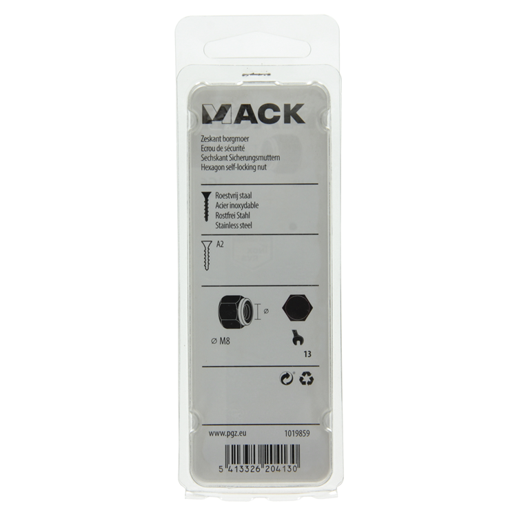 Afbeelding laden in galerijviewer, Mack 1019859 - zeskant borgmoer inox a2 4 st m 8 | 10 stuks