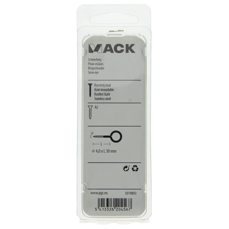 Afbeelding laden in galerijviewer, Mack 1019893 - schroefoog roestvrijstaal 2 st 4,0x30 mm | 10 stuks