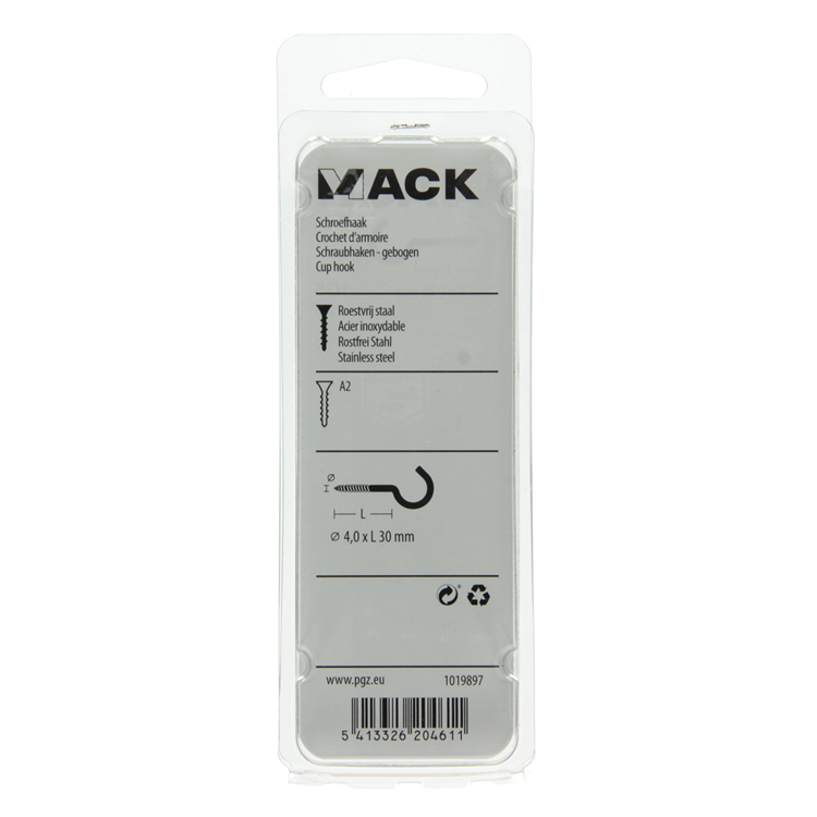 Afbeelding laden in galerijviewer, Mack 1019897 - schroefhaak roestvrijstaal 2 st 4,0x30 mm | 10 stuks
