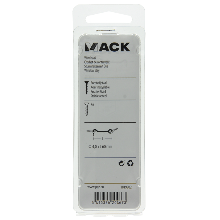Afbeelding laden in galerijviewer, Mack 1019902 - windhaak roestvrijstaal 1 st 4,0 x 60 mm | 10 stuks