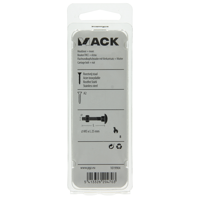 Afbeelding laden in galerijviewer, Mack 1019904 - houtbout + moer roestvrijstaal 7 st m5x25 mm | 10 stuks
