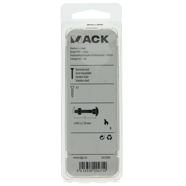 Afbeelding laden in galerijviewer, Mack 1019905 - houtbout + moer roestvrijstaal 6 st m5x30 mm | 10 stuks
