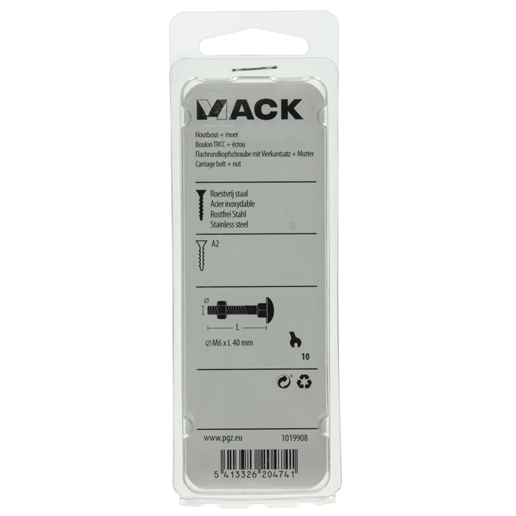Afbeelding laden in galerijviewer, Mack 1019908 - houtbout + moer roestvrijstaal 4 st m6x40 mm | 10 stuks