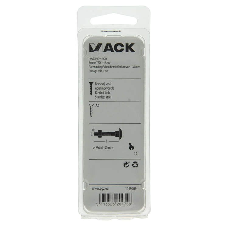 Afbeelding laden in galerijviewer, Mack 1019909 - houtbout + moer roestvrijstaal 3 st m6 x 50 mm | 10 stuks
