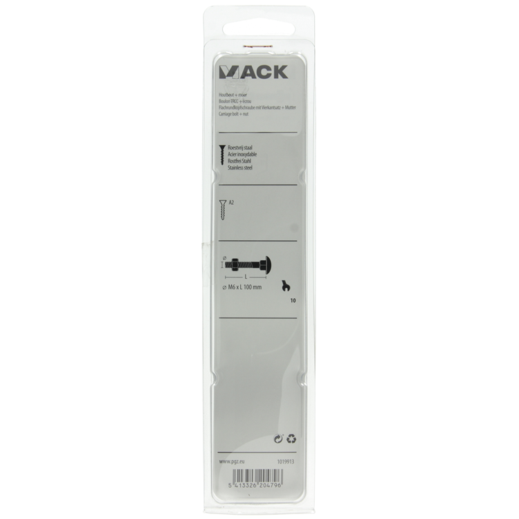 Afbeelding laden in galerijviewer, Mack 1019913 - houtbout + moer roestvrijstaal 2 st m6 x 100 mm | 5 stuks
