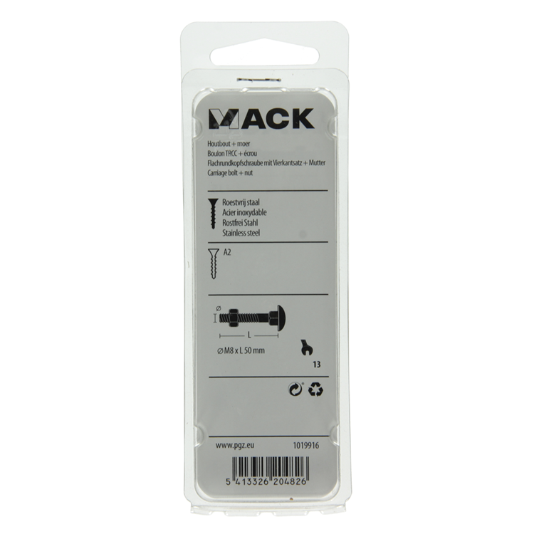 Afbeelding laden in galerijviewer, Mack 1019916 - houtbout + moer roestvrijstaal 3 st m8 x 50 mm | 5 stuks