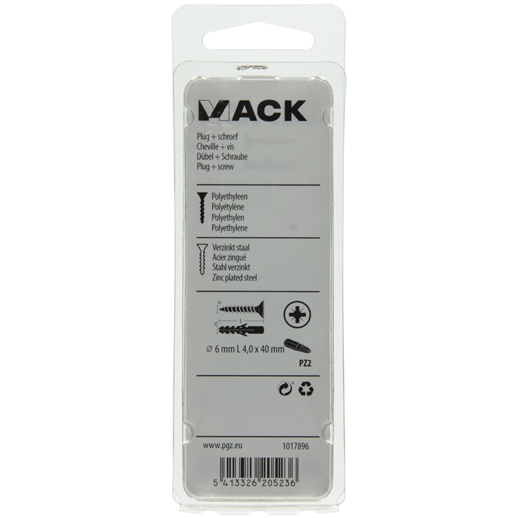 Afbeelding laden in galerijviewer, Mack 1017896 - plug + schroef polyethyleen 20 st 6 mm 4,0 x 40 mm | 5 stuks