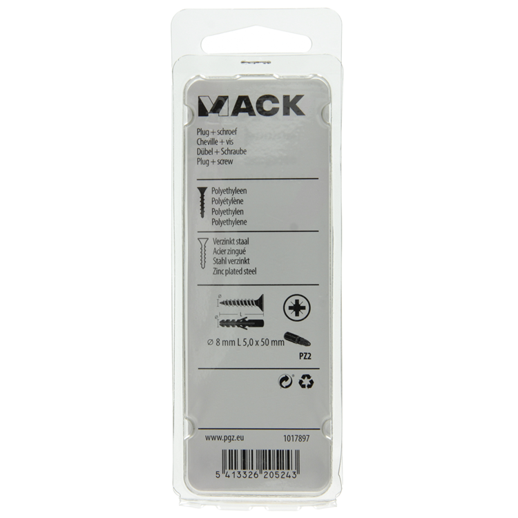 Afbeelding laden in galerijviewer, Mack 1017897 - plug + schroef polyethyleen 10 st 8 mm 5,0 x 50 mm | 5 stuks