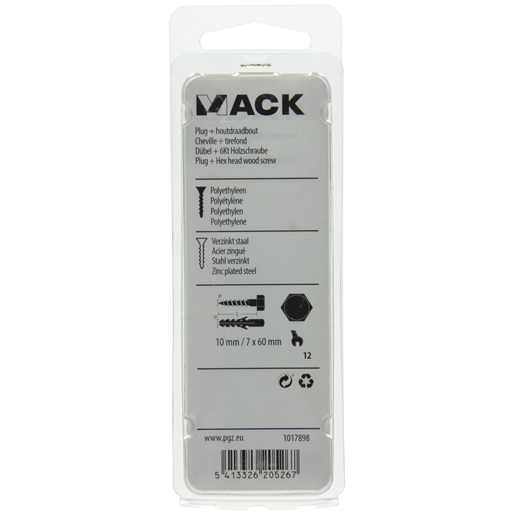 Afbeelding laden in galerijviewer, Mack 1017898 - plug + houtdraadbout polyeth 4 st 10 mm 7x60 mm | 5 stuks