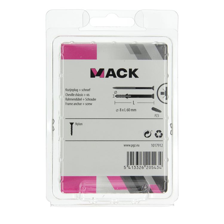 Afbeelding laden in galerijviewer, Mack 1017912 - kozijnplug met schroef polyamide 12 st 8 x 60 mm | 5 stuks