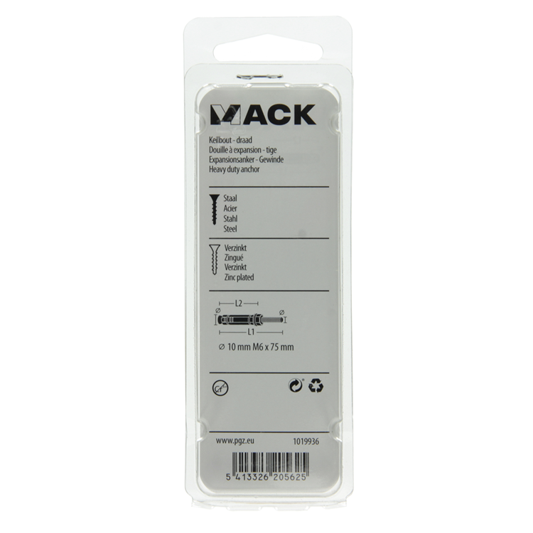 Afbeelding laden in galerijviewer, Mack 1019936 - keilbout met draadst. verzinkt 4 st m6 x 75 mm | 5 stuks