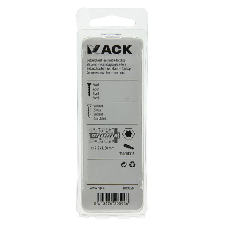 Afbeelding laden in galerijviewer, Mack 1019958 - betonschroef verzinkt 6kant 4st 7,5 x 50 mm | 5 stuks