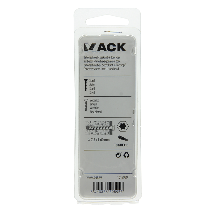 Afbeelding laden in galerijviewer, Mack 1019959 - betonschroef verzinkt 6kant 4st 7,5 x 60 mm | 5 stuks