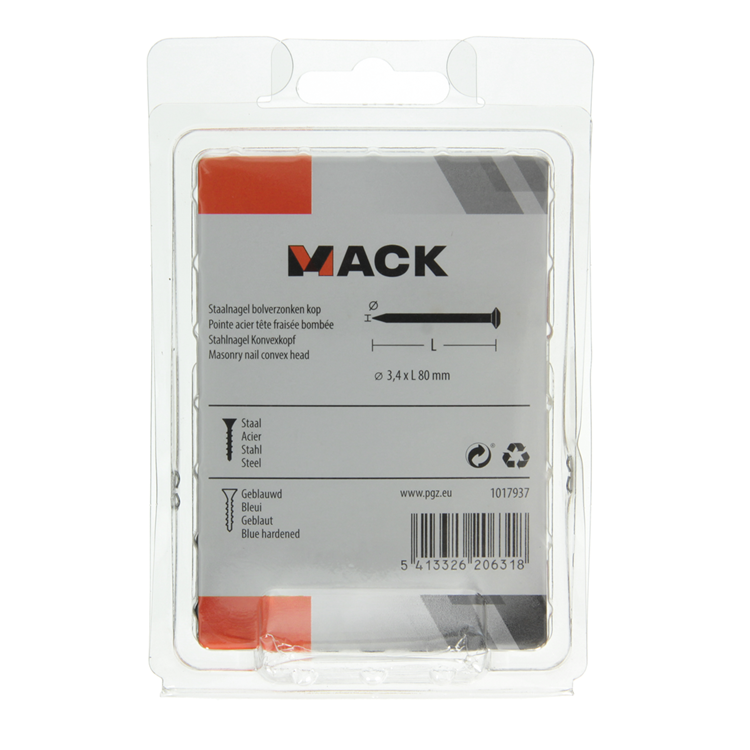 Afbeelding laden in galerijviewer, Mack 1017937 - staalnagel bvk staal geblauwd 200 gr 3,4 x 80 mm | 5 stuks