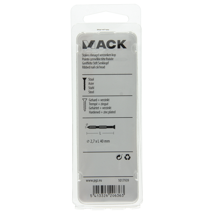 Afbeelding laden in galerijviewer, Mack 1017939 - stalen ribnagel vk st.gehard + verz 55st 2,7 x 40 mm | 5 stuks