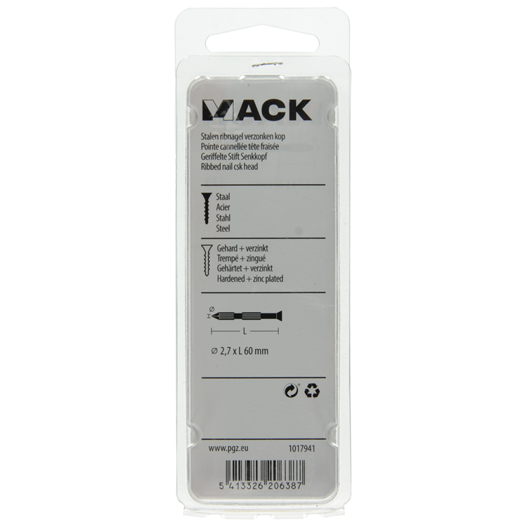 Afbeelding laden in galerijviewer, Mack 1017941 - stalen ribnagel vk st.gehard + verz 45st 2,7 x 60 mm | 10 stuks
