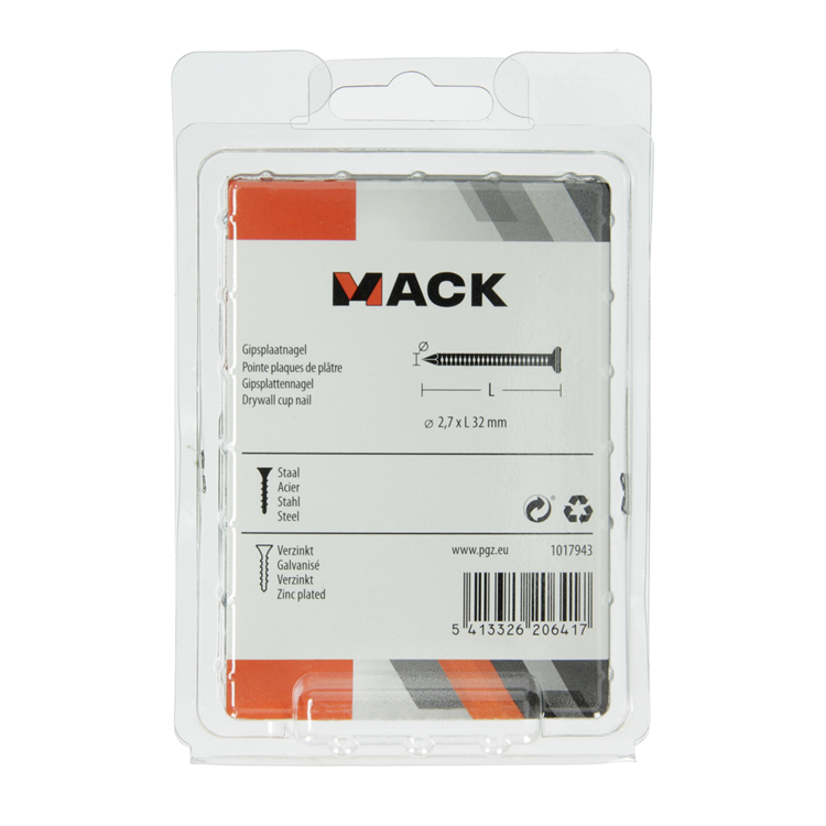 Afbeelding laden in galerijviewer, Mack 1017943 - gipsplaatnagel staal verzinkt 250 gr 2,7 x 32 mm | 5 stuks