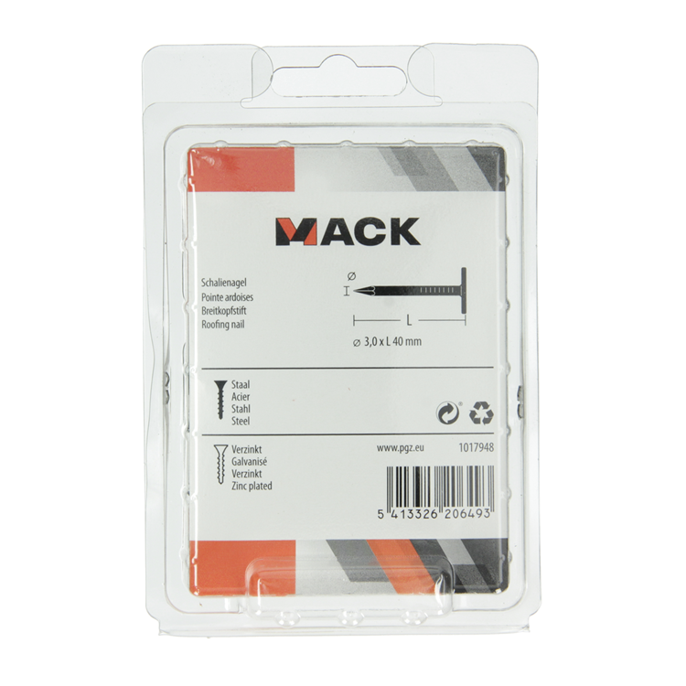 Afbeelding laden in galerijviewer, Mack 1017948 - schalienagel staal verzinkt 250 gr 3,0 x 40 mm | 5 stuks