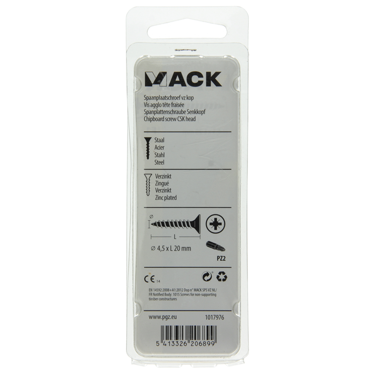 Afbeelding laden in galerijviewer, Mack 1017976 - spaanplaatschroef vz kop geelverz. 70st 4,5 x 20 mm | 5 stuks