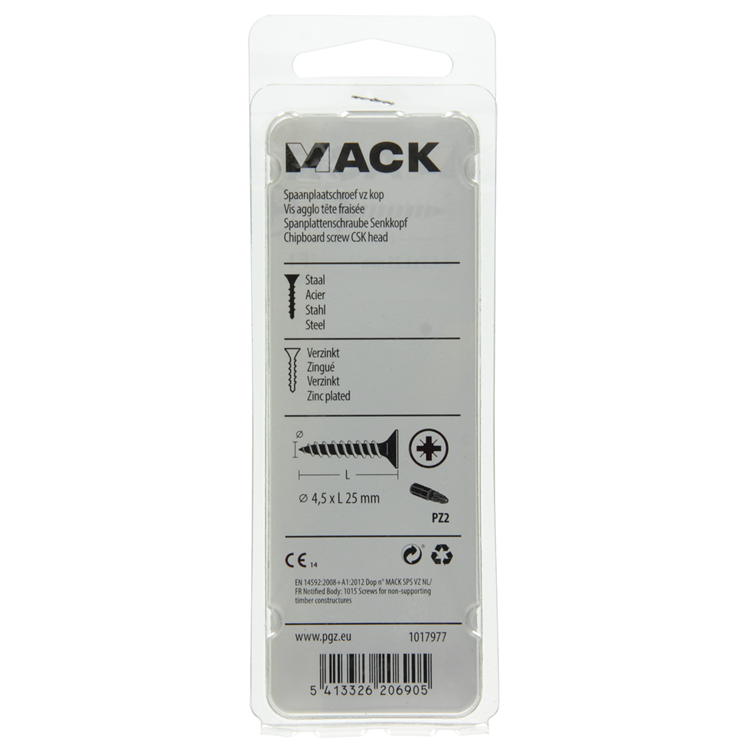 Afbeelding laden in galerijviewer, Mack 1017977 - spaanplaatschroef vz kop geelverz. 60st 4,5 x 25 mm | 5 stuks