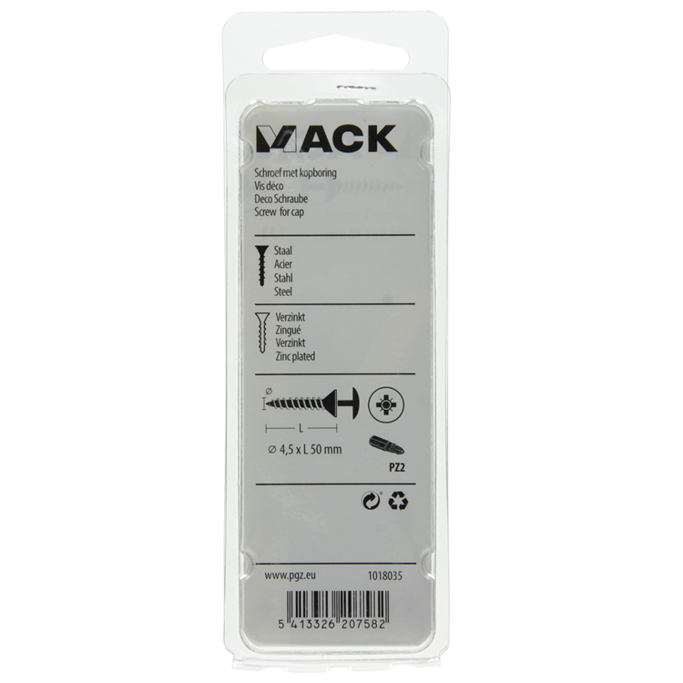 Afbeelding laden in galerijviewer, Mack 1018035 - schroef met kopboring staal verz. 24 st 4,5 x 50 mm | 5 stuks
