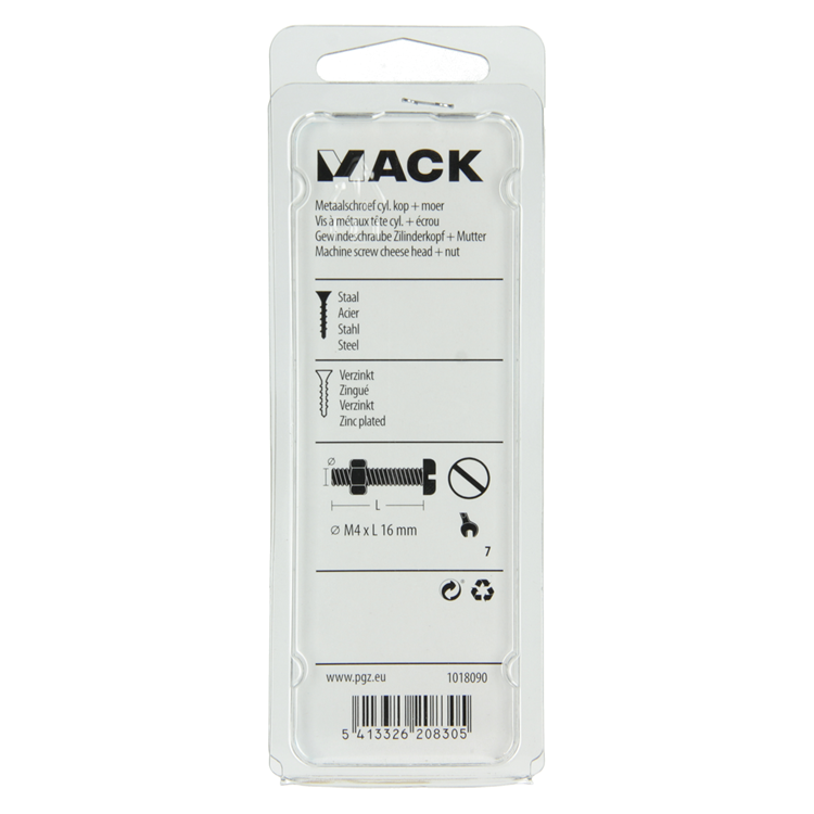 Afbeelding laden in galerijviewer, Mack 1018090 - metaalschroef cyl. kop + moer verz. 60 st m4 x 16 mm | 5 stuks
