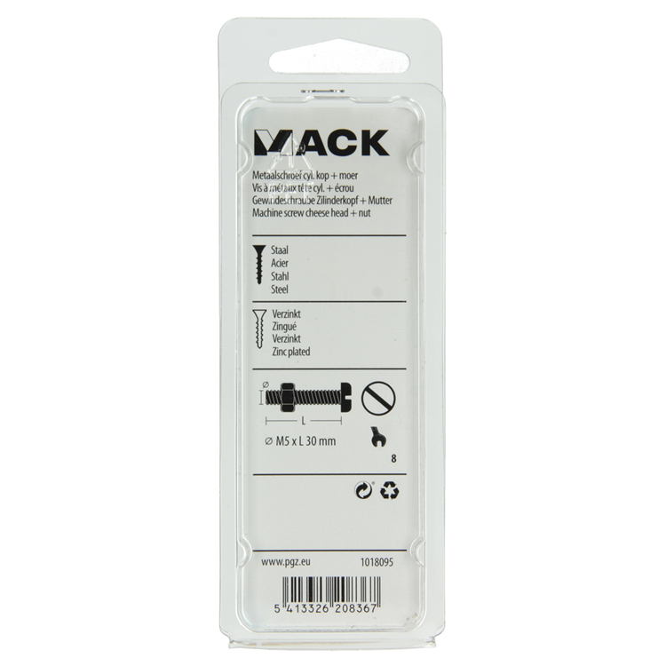 Afbeelding laden in galerijviewer, Mack 1018095 - metaalschroef cyl. kop + moer verz. 28 st m5 x 30 mm | 5 stuks